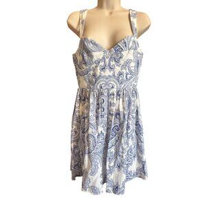 Zara Women's M Blue White Paisley Print Dress Sweetheart Neckline Summer Cruise